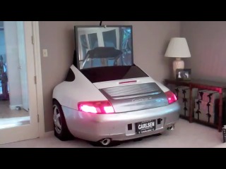 stunning home cinema in the back of a porsche